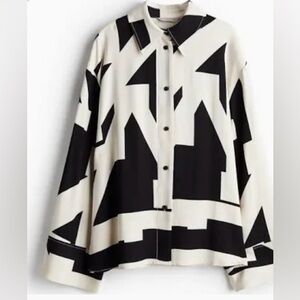 H&M Black and White Geometric Button-Up Blouse